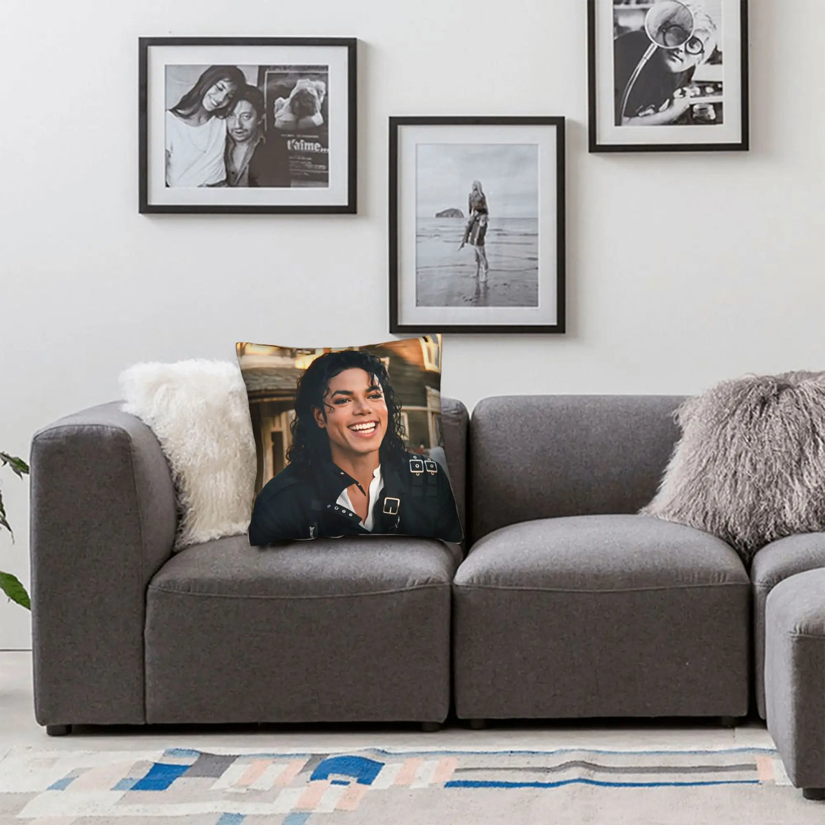 housse coussin imprimé souriant noir moderne zip invisible décoration intérieure lit maison respectueux environnement