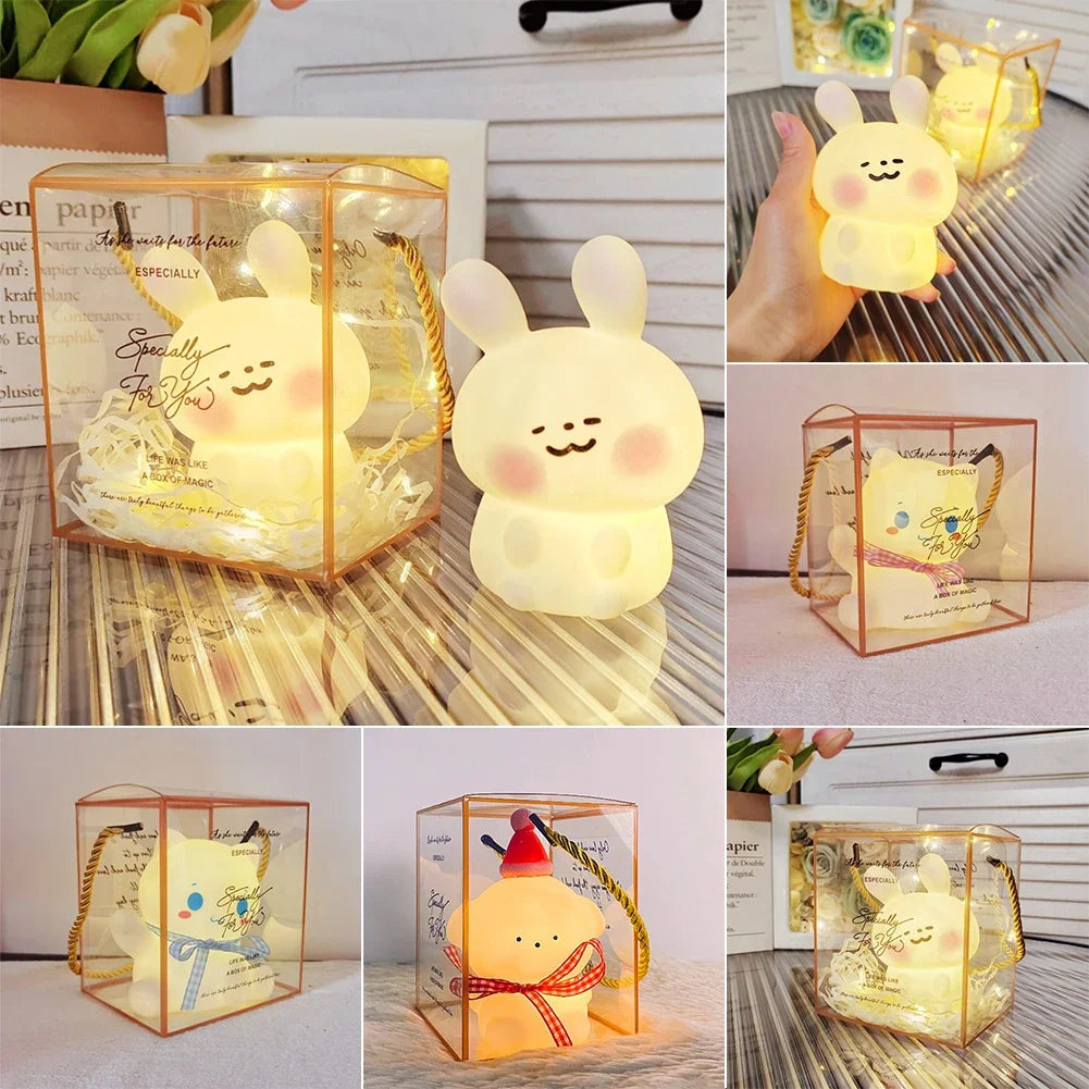veilleuse led lapin souriant noël rubans oreilles rose enfant nuit chambre cadeau