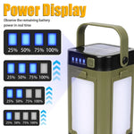 lampe camping solaire rechargeable led vert olive noir moderne modes affichage puissance poignée amovible