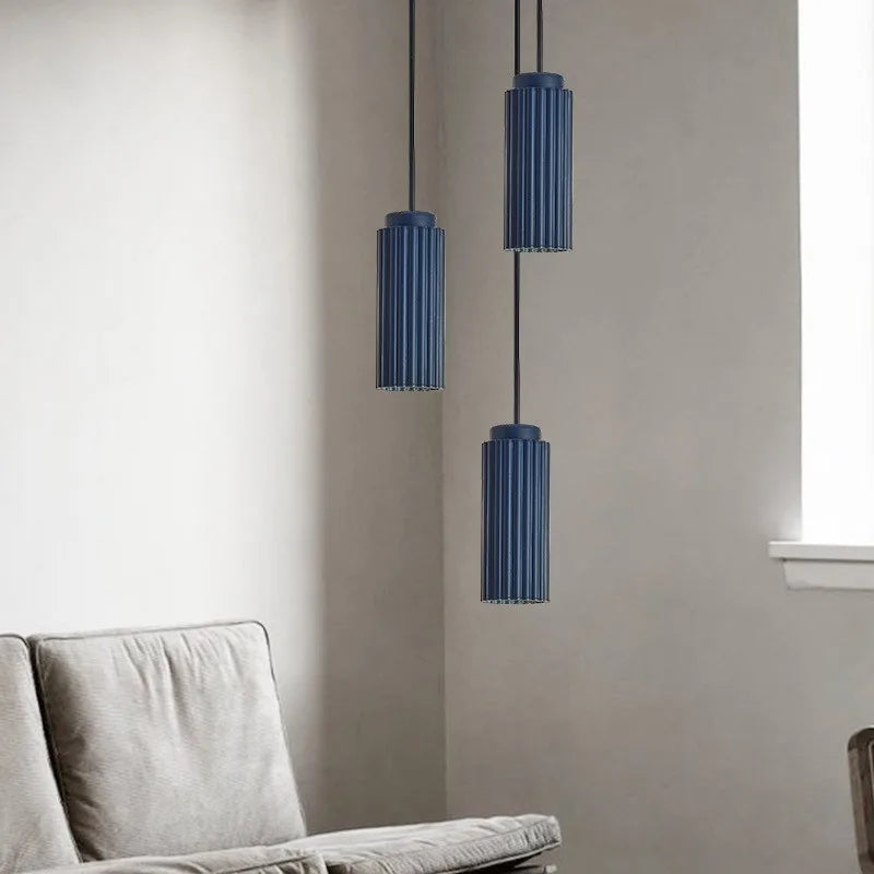 Suspension lumineuse moderne rayées blanche bleu marine noir led minimaliste chambre salon