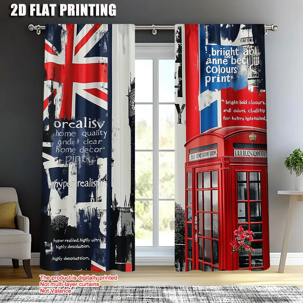 rideaux drapeaux britanniques union jack cabine téléphonique big ben deux pièces polyester moderne