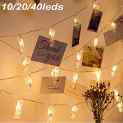 guirlande lumineuse led clip photo décoration murale éclairage doux blanc chaud photos cartes postales