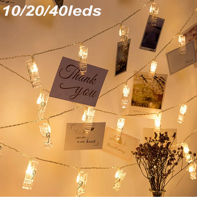 Guirlande lumineuse LED à clip photo blanc chaud