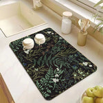 tapis séchage vaisselle moderne fleurs oiseaux bleu marine vert orange blanc