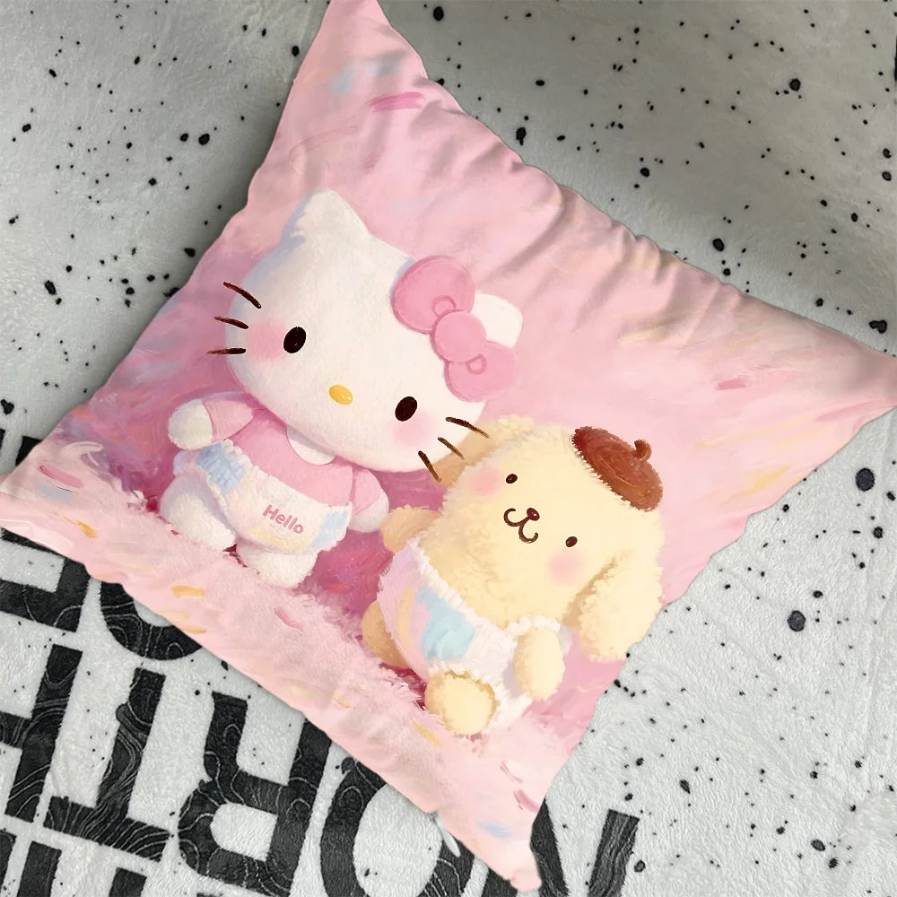 housse coussin décorative motif hello kitty rose blanc coton cartoon salon lit