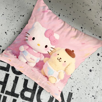 housse coussin décorative motif hello kitty rose blanc coton cartoon salon lit