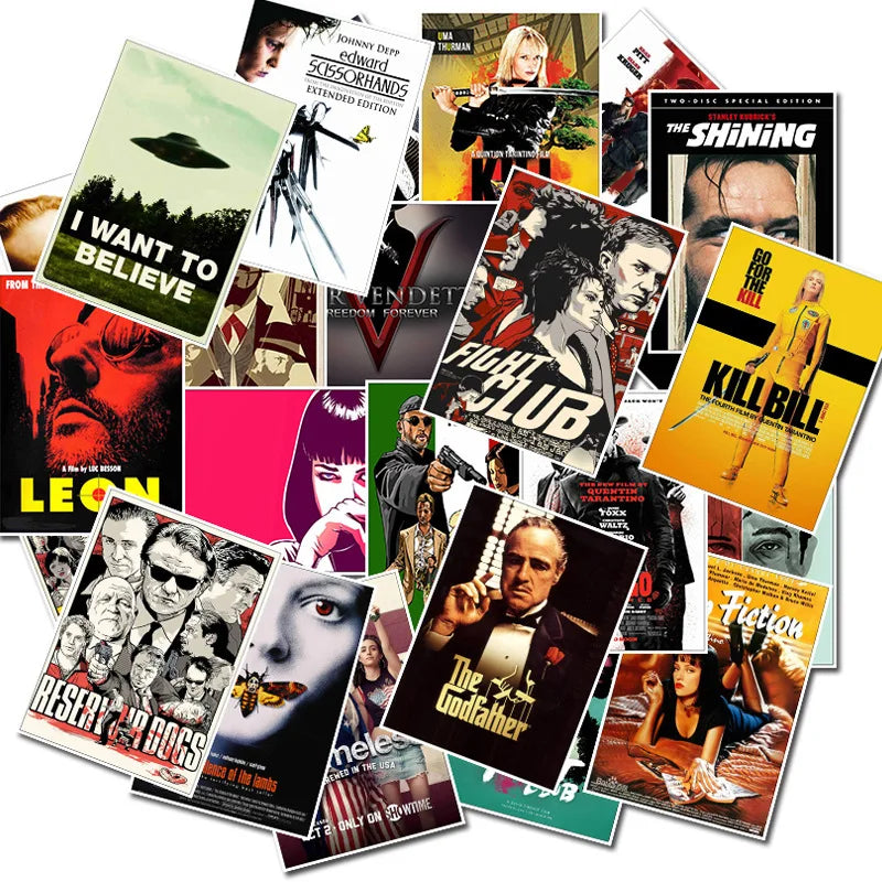 affiches films classiques motifs retro stickers 25 pieces noir blanc rouge jaune vert bleu