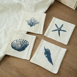 serviettes table classiques rayures horizontales motif marin étoile mer coquillage blanc bleu marine lavables