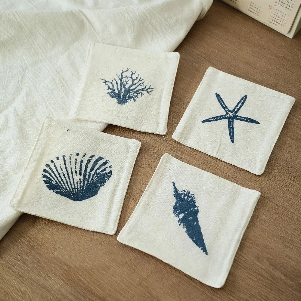 serviettes table classiques rayures horizontales motif marin étoile mer coquillage blanc bleu marine lavables
