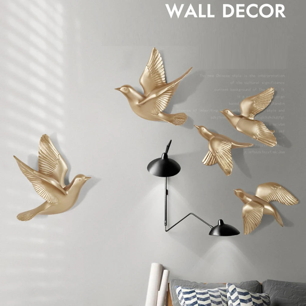 décoration murale moderne oiseau vol doré résine adhésif ornement salon entrée