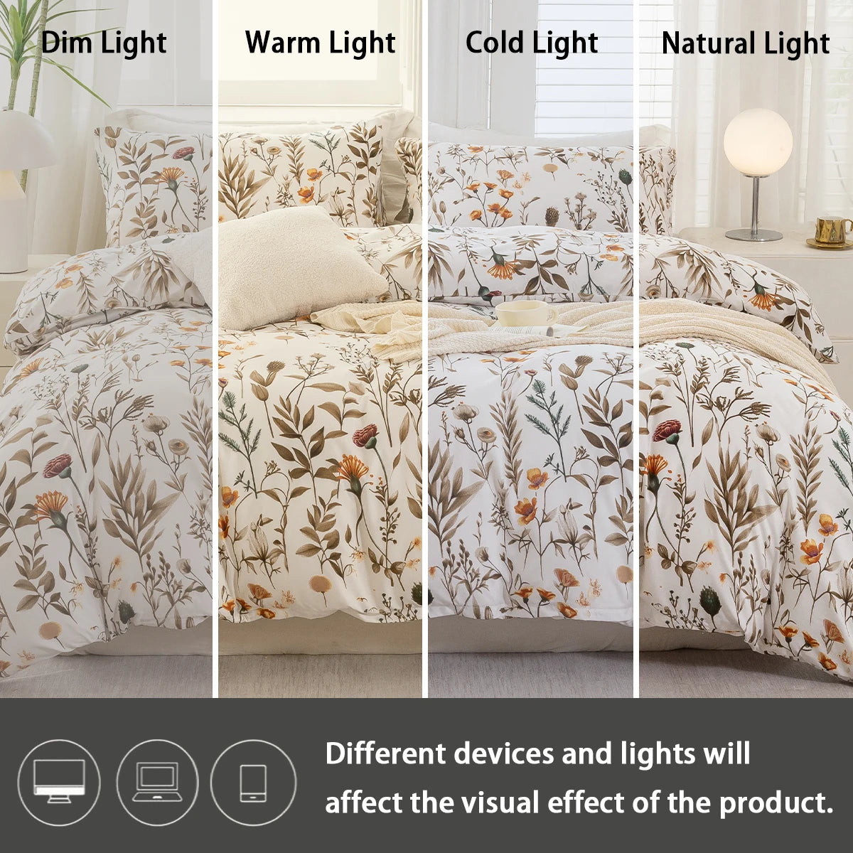 housse couette motif floral moderne pièces blanc cassé orange marron vert douce machine laver
