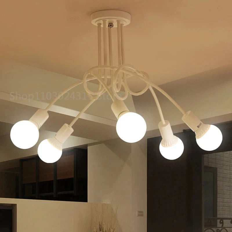 lustre moderne noir blanc doré branches métal ampoules led crochets chambre salon