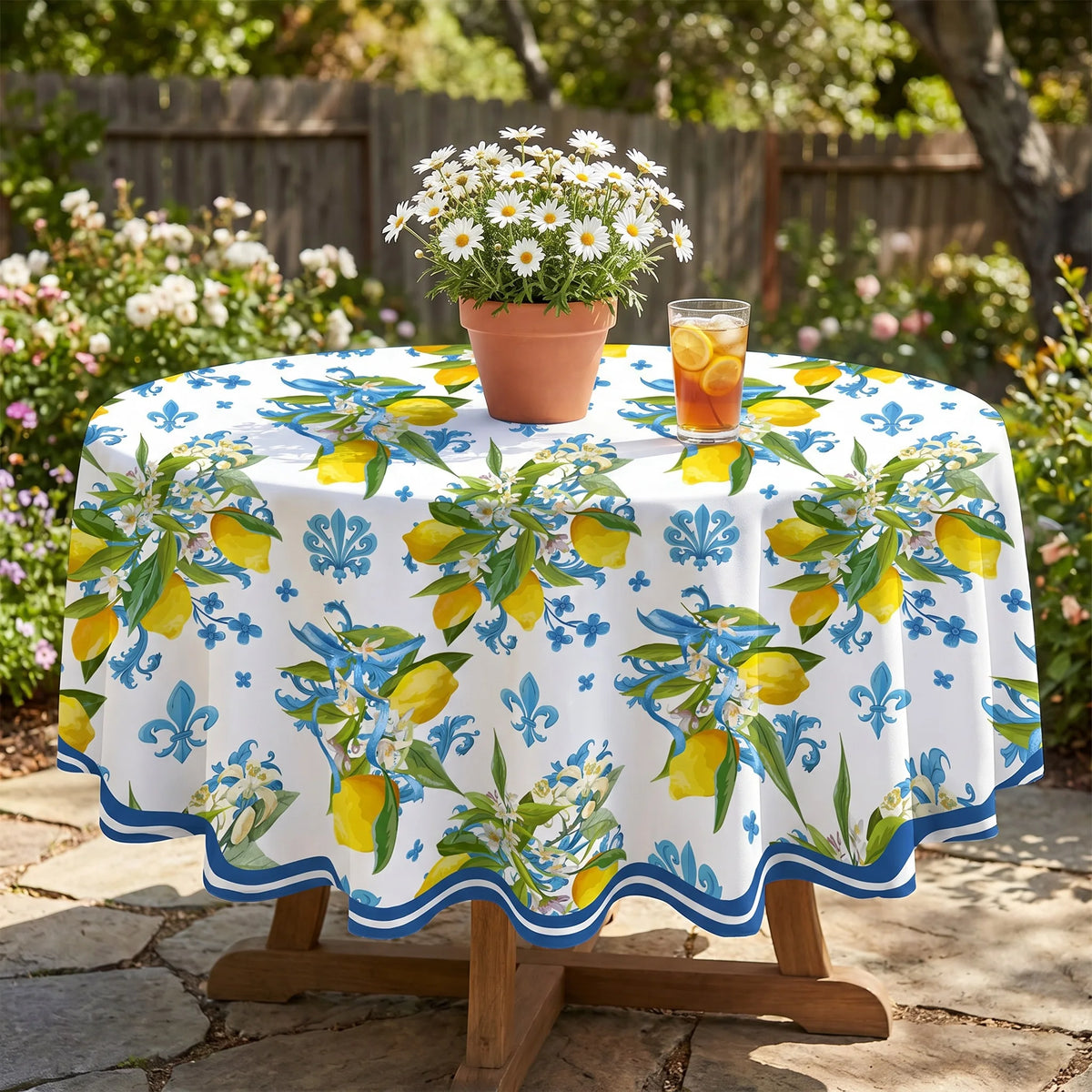 nappe table méditerranéenne motifs floraux citrons ronde rectangulaire printemps été mariage décoration provençale assiettes