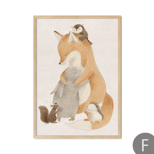 affiche toile animaux mignons chambre enfant décoration mur bois cadre panda ours renard singe
