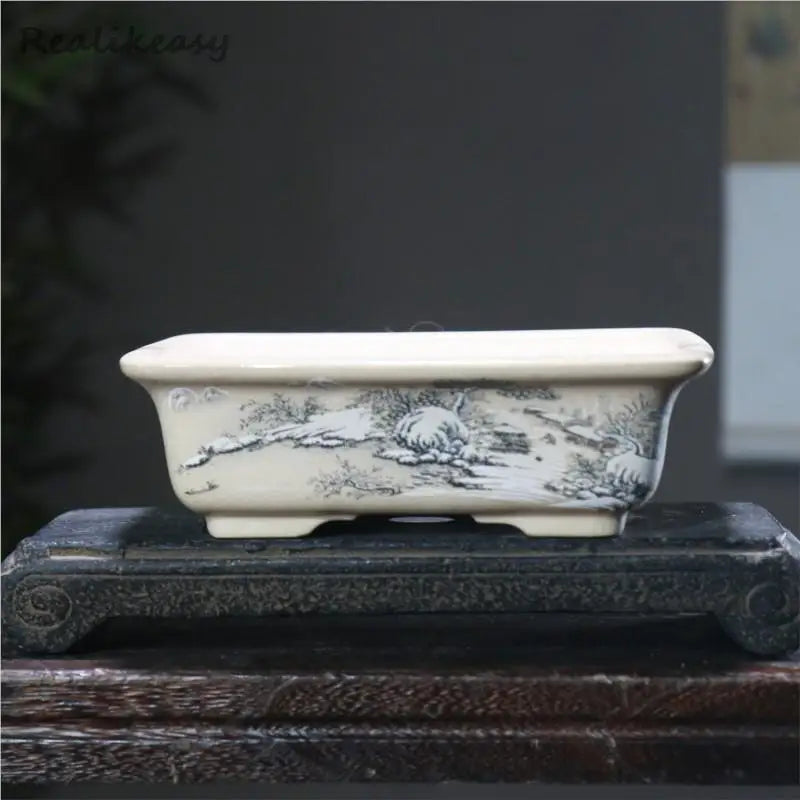 bacs plantes chinois paysage peint blanc opaque décoration intérieure pots fleurs