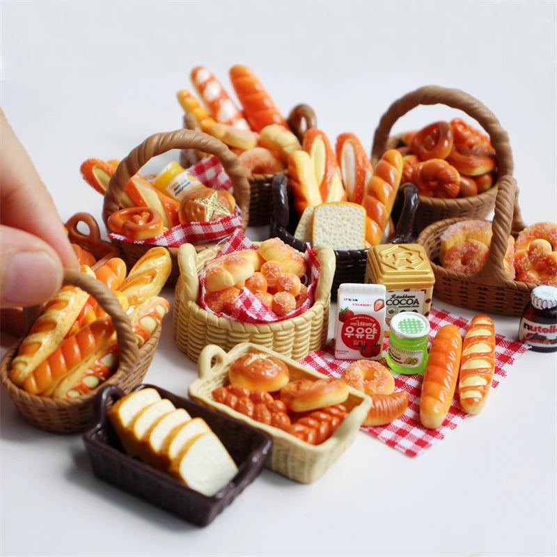 miniatures paniers tressés produits alimentaires poupée jeu cuisine accessoires résine réaliste