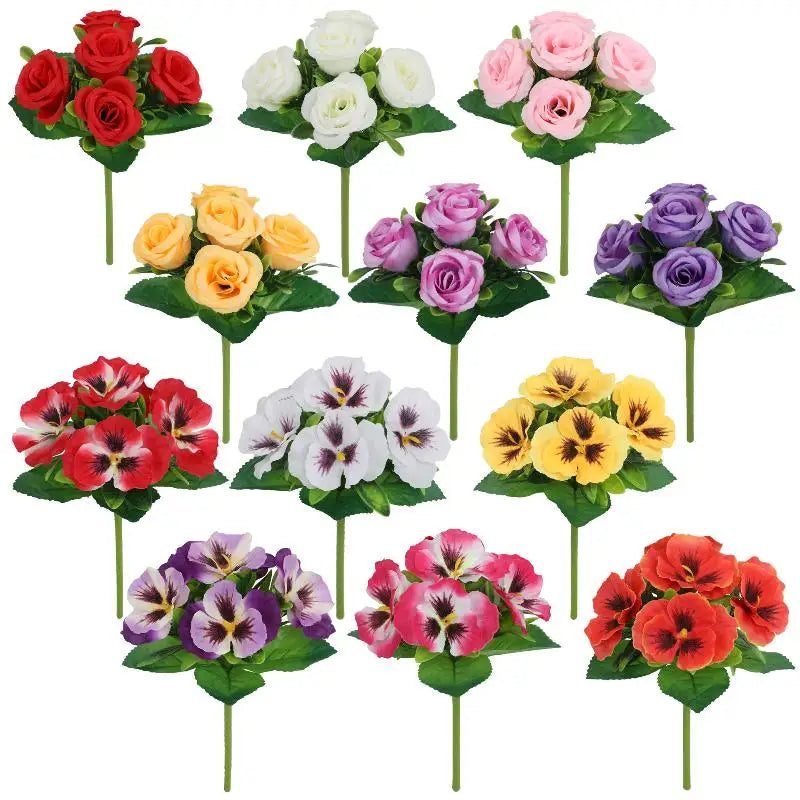 bouquets artificiels fleurs simples classiques rouge blanc rose jaune violetintérieur décoration maison fête