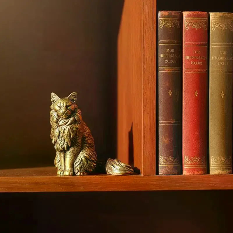 statue chat miniature détaillée or fourrure texture résine décorative classique chambre coucher