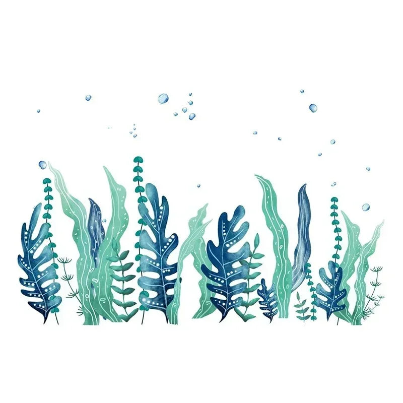 sticker mural moderne plantes aquatiques bleu vert chambre salon décoration murale autoadhésif