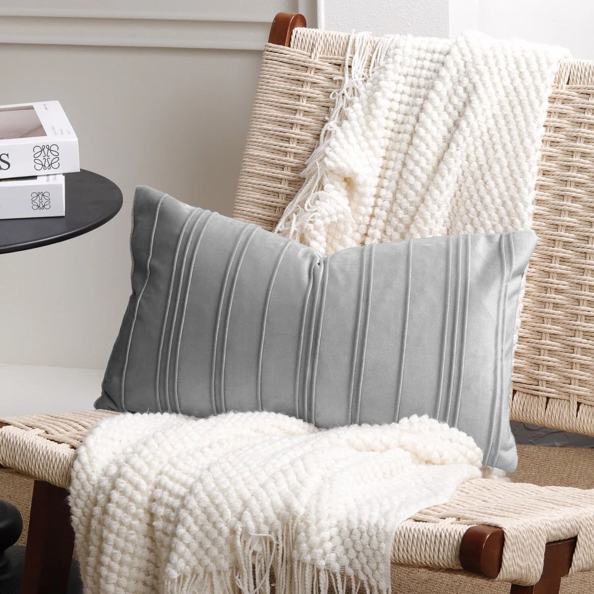 housses coussin polyester rayures verticales nordique moderne pliées décoration intérieure carreaux blanc orange rose