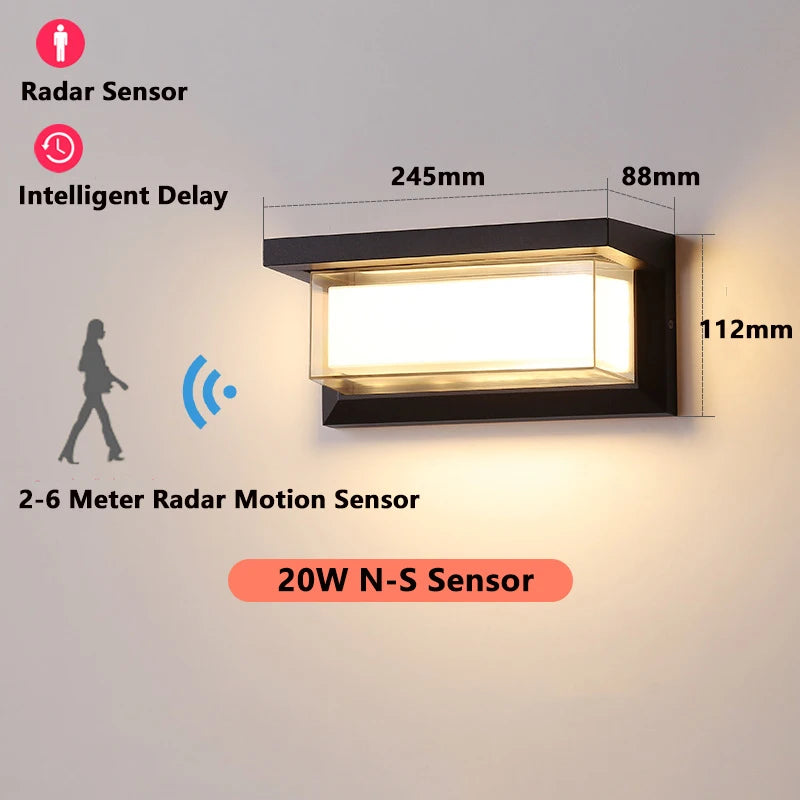 lampe murale led motion sensor extérieure noir moderne étanche ip65 20w