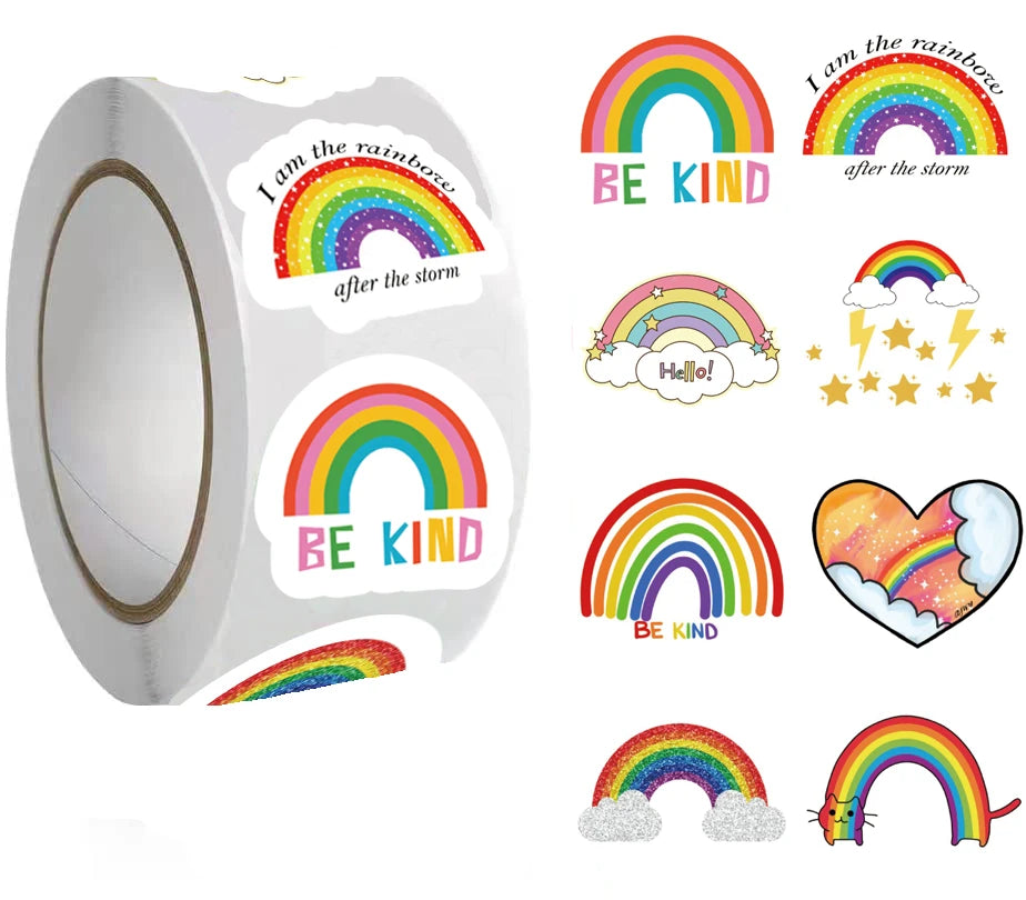 sticker arc ciel nuages étoiles be kind scrapbooking autocollant festif coloré enfants transparent adhésif