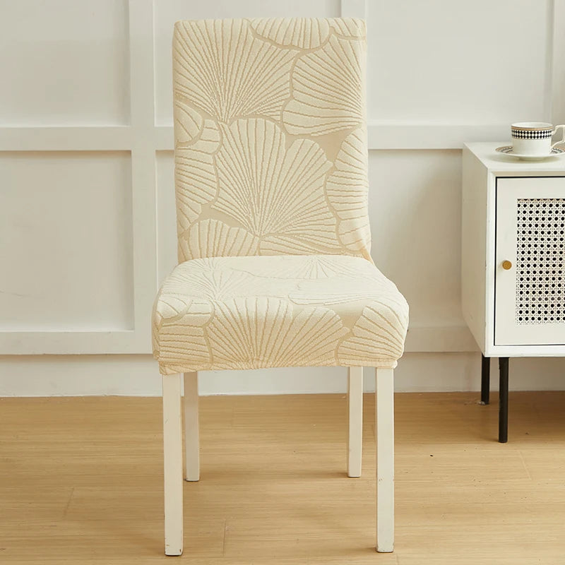Housse chaise moderne imprimée feuilles beige clair élasthanne polyester universelle mariage banquet