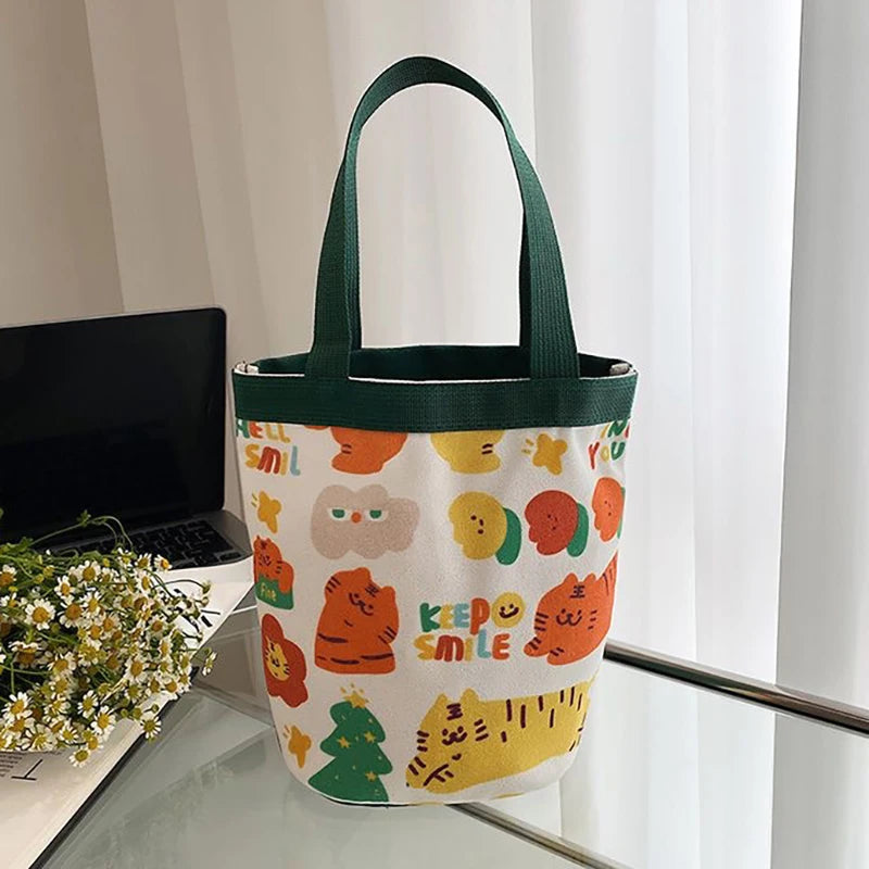 sac main tissu poignées détachables motif dessins animés blanc moderne opacité portable