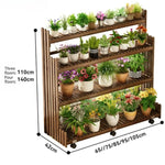 étagère bois moderne plantes intérieur extérieur balcon roulettes 110cm 140cm 42cm multiples niveaux contemporain