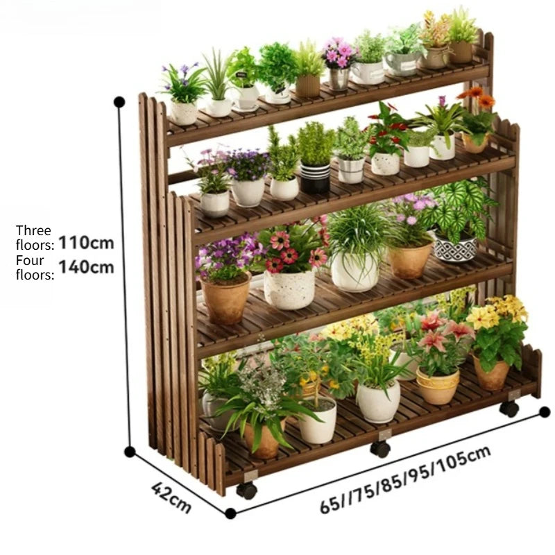 étagère bois moderne plantes intérieur extérieur balcon roulettes 110cm 140cm 42cm multiples niveaux contemporain