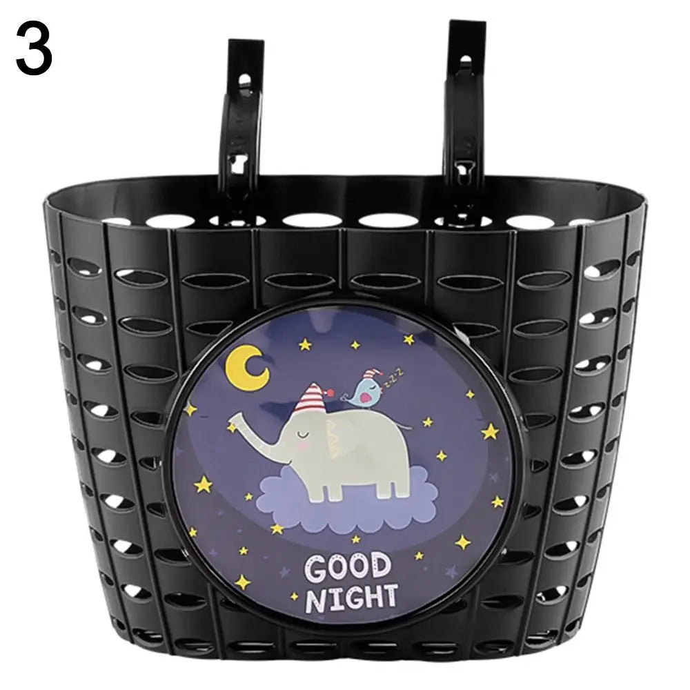 panier vélo enfant cartoon stickers motifs animaux bleu clair orange noir rose clips