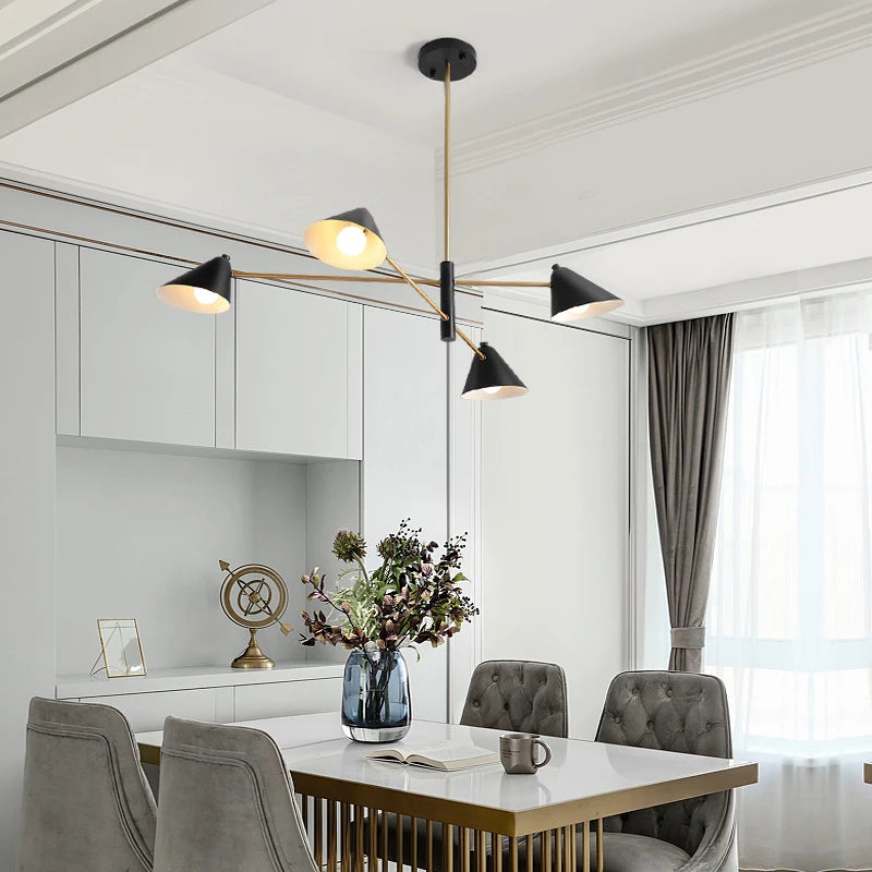 Suspension lumineuse moderne conique noir doré sources lumineuses chambre salon