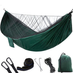 hamac deux personnes vert olive parachute léger filet antimosquitos carabines inox piquets aluminium sac