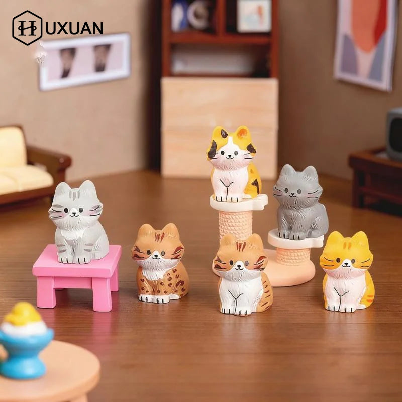 figurines chats miniatures peintes résine gris orange blanc décoratives mignonnes intérieur extérieur