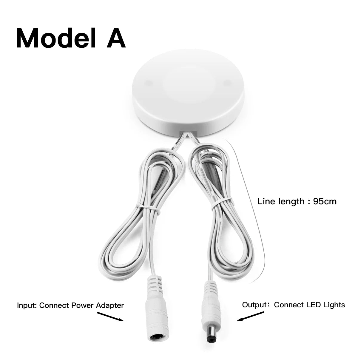 interrupteur tactile blanc noir rond lisse moderne adhésif câble connecteur 52mm 7mm touch dimmable