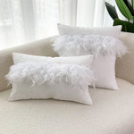 coussin décoratif carré velours pompon plumes patchwork moderne intérieur salon chambre taille 45x45cm