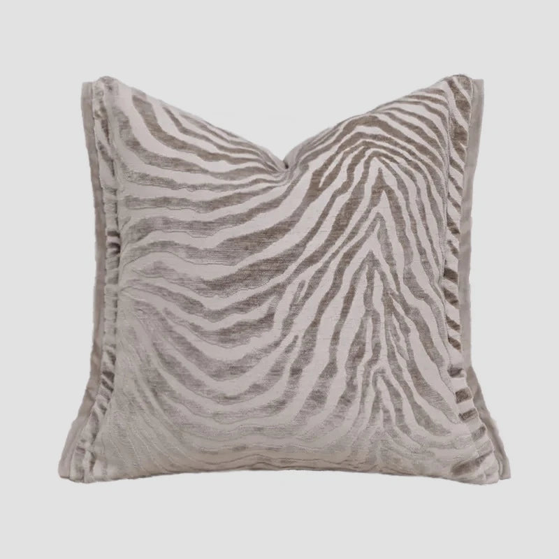 housse coussin rayé beige marron contemporain décoration maison carré polyester coton