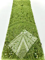 tissu décoratif vert olive noir doré rose pâle sequins motifs floraux broderie luxueux élégant