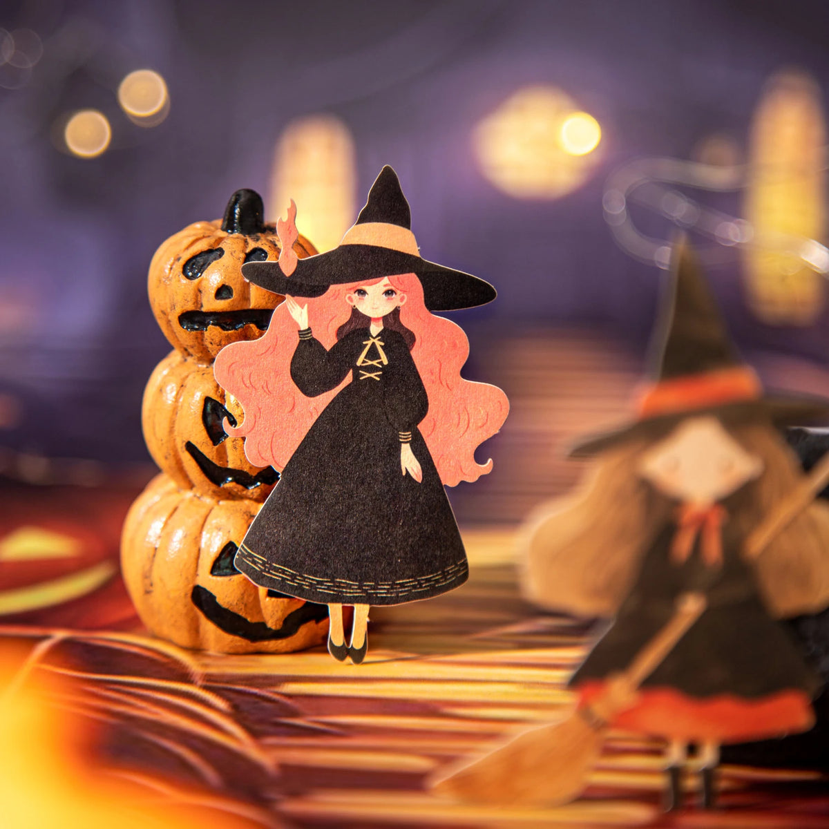 autocollants sorcières halloween personnages citrouilles chats papillons noir rose vert orange