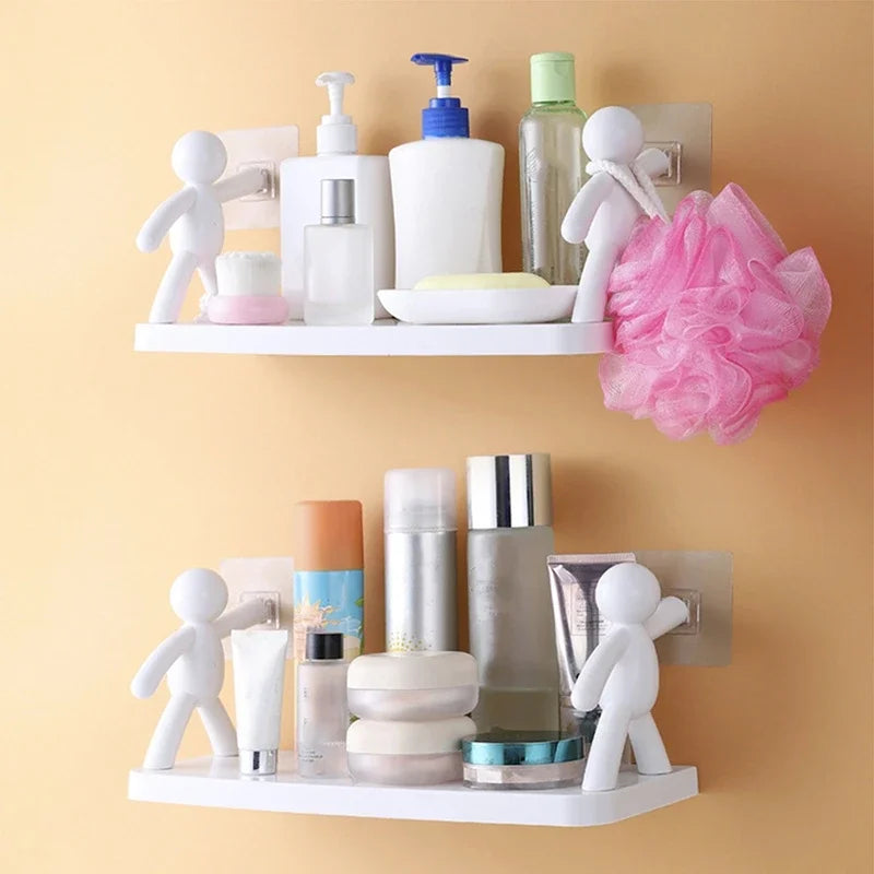 étagère murale adhésive blanche moderne étagère simple lisse produits toilette serviette boule bain papier