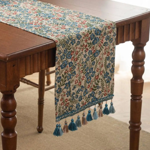 tableau table floral brodé classique pompons colorés polyester coton occasion mariage fête traditionnelDecoration événementière