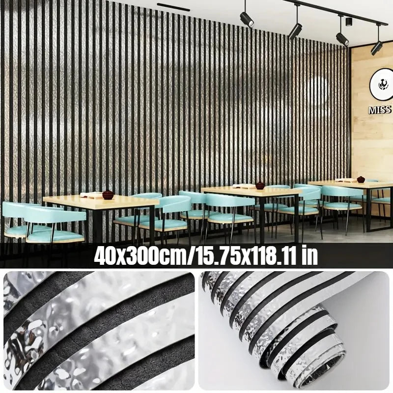 sticker mural auto adhésif texture miroir noir blanc rayures horizontales moderne autocollant