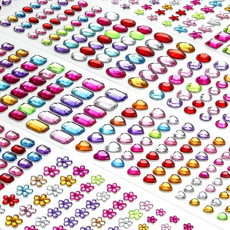 strass autocollant 3d formes coeur fleur etoile multicolores decoration bricolage