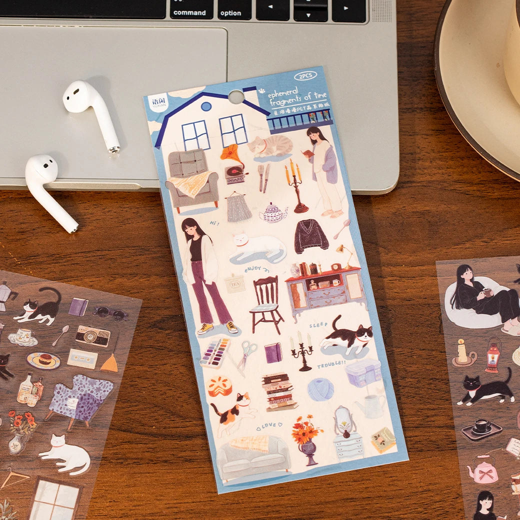sticker autocollant transparent illustratif multicolore animaux objets ménagers personnages scrapbooking diy bricolage