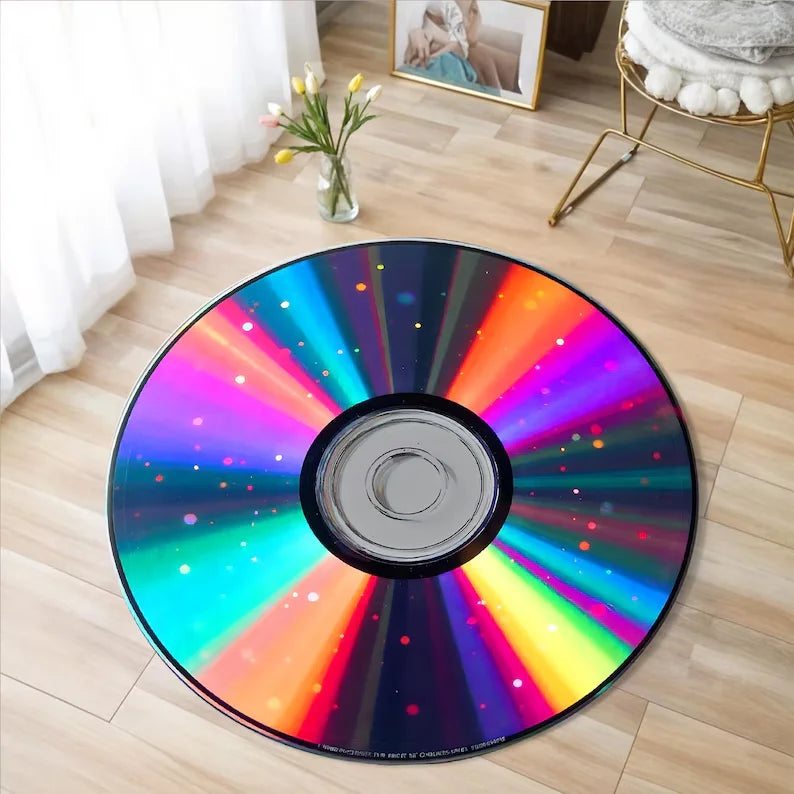 tapis rond moderne vinyle géométrique noir blanc rose bleu multicolore salon chambre couloir