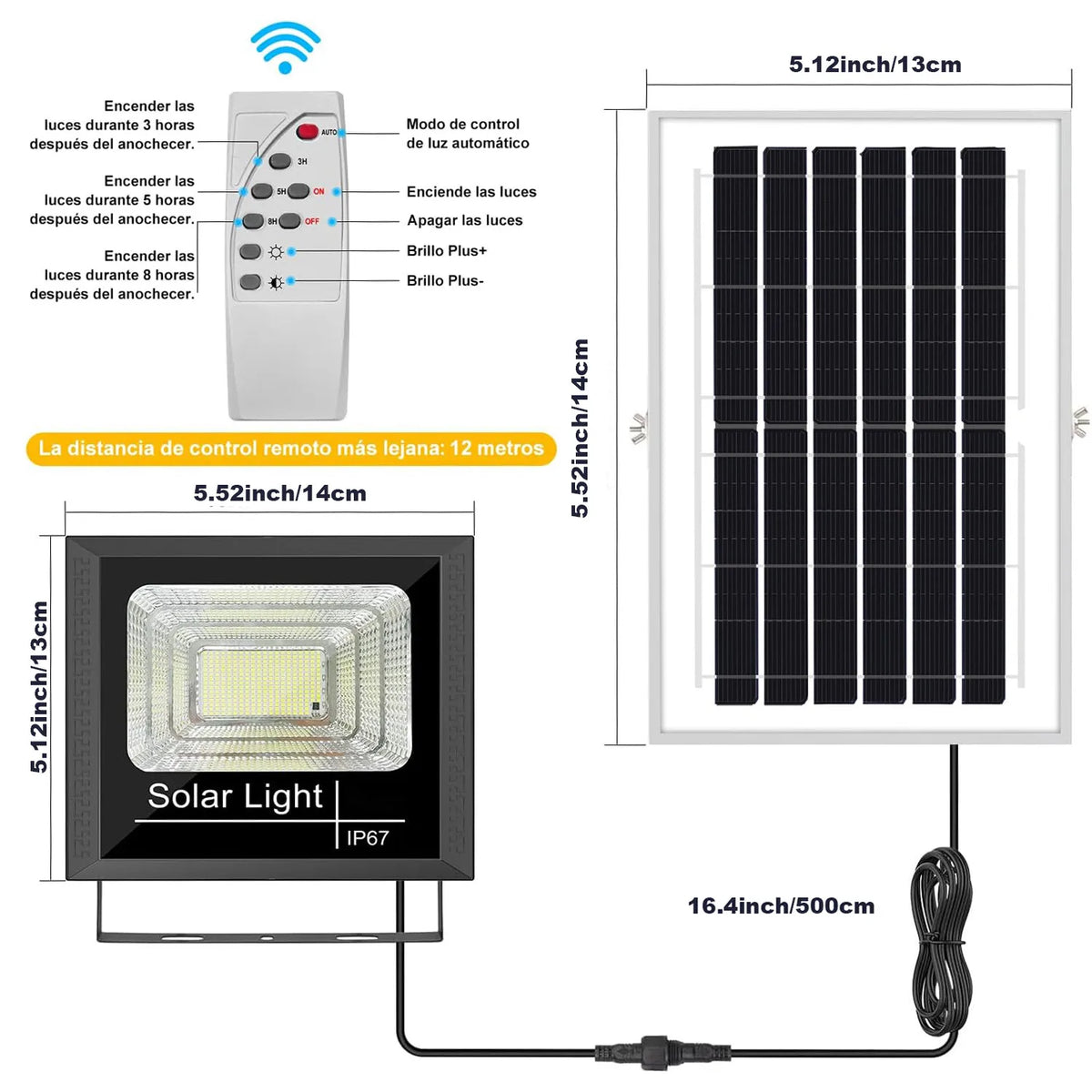 projecteur solaire led noir moderne bras rotatif ip67extérieur rechargeable télécommande
