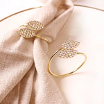 anneaux serviettes or feuilles stylisées strass dorés moderne élégants respectueux environnement pack 12 pièces