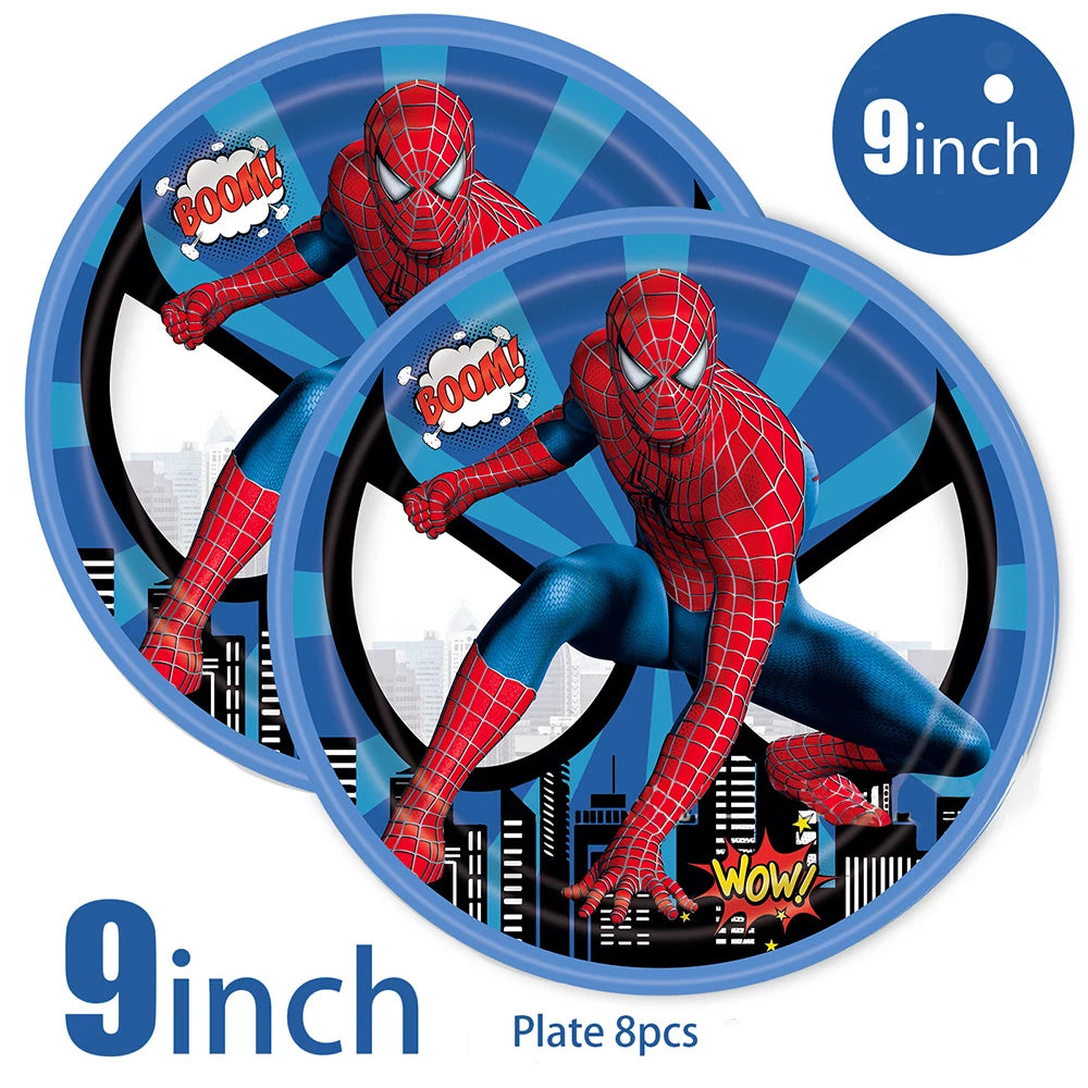 ensemble décoration anniversaire spider man vaisselle jetable nappe assiettes gobelets banderole ballons rouges
