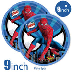ensemble décoration anniversaire spider man vaisselle jetable nappe assiettes gobelets banderole ballons rouges