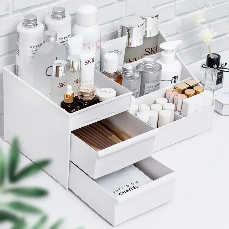boîte rangement cosmétique blanc moderne plastique opacité organisation coiffeuse chambre